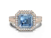 Asscher Cut Halo Split Shank Engagement Ring Setting for a Fancy Blue Lab-Grown Diamond | Pavé Shoulders | Rose Gold