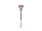 Cushion Cut Three Stone Engagement Ring Setting for a Fancy Pink Lab-Grown Diamond | Pave Shoulders | Sterling Silver