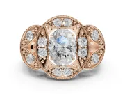 Heart-Shaped Vintage Floral Halo Engagement Ring Setting | Engraved Milgrain Band | Rose Gold