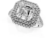 Asscher Cut Double Halo Split Shank Engagement Ring Setting | Pavé Shoulders | White Gold