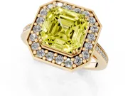 Asscher Cut Halo Engagement Ring Setting for a Fancy Yellow Lab-Grown Diamond | Polished Halo Rim | Yellow Gold