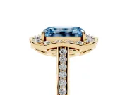 Emerald Cut Petal Tip Halo Engagement Ring Setting for a Fancy Blue Lab-Grown Diamond | Pavé Band | Yellow Gold