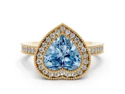 Fancy Blue Heart Cut Diamond Round Halo Ring Set in Yellow gold with Pavé Band