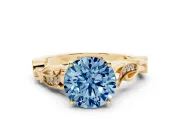 Round Vine Engagement Ring Setting for a Fancy Blue Lab-Grown Diamond | Yellow Gold