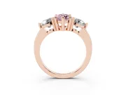 Fancy Pink Marquise Cut Diamond Three-Stone Ring Set in Rose gold with Prong Setting and Classic Band