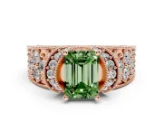 Emerald Cut Vintage Pave Engagement Ring Setting for a Fancy Green Lab-Grown Diamond | Milgrain Edges | Rose Gold