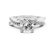 Cushion Cut Diamond Twist Band Solitaire Set in Silver with Pavé Accents and Prong Setting