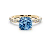 Cushion Cut Hidden Halo Engagement Ring Setting for a Fancy Blue Lab-Grown Diamond | Yellow Gold