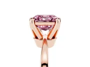 Fancy Pink Asscher Cut Diamond Solitaire Engagement Ring Set in Rose gold with Slim Tapered Solitaire Band