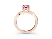Fancy Pink Round Cut Diamond Twist Band Solitaire Set in Rose gold with Pavé Accents and Prong Setting