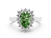 Fancy Green Pear Cut Diamond Halo Ring Set in White gold with Round Halo and Smooth Solitaire Band