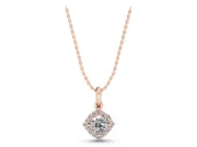Round Lab-Grown Diamond On-Point Halo Pendant Necklace | Curved-Side Frame | Rose Gold