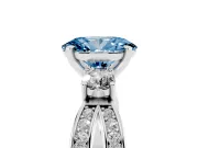 Fancy Blue Three-Stone Oval Cut Diamond Twist Band Ring Set in Platinum with Pavé Accents and Prong Setting