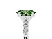Fancy Green Oval Cut Diamond Solitaire Engagement Ring Set in Platinum with Bezel Accents on Beaded Band