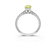Fancy Yellow Pear Cut Diamond Solitaire Milgrain Engraved Band Set in White gold with Prong Setting