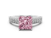 Princess Cut Hidden Halo Engagement Ring Setting for a Fancy Pink Lab-Grown Diamond | Milgrain Pave | Platinum