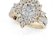 Pear-Shaped Halo Side Cluster Engagement Ring Setting | Graduated Channel Band | Yellow Gold