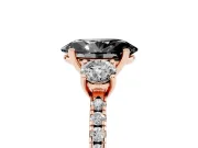 Fancy Black Oval Cut Diamond Three-Stone Ring Set in Rose gold with Pavé Band and Graduated Sides