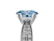 Fancy Blue Oval Cut Diamond Solitaire Ring Set in White gold with Milgrain Double Row Round Pavé Band