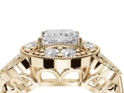 Princess Cut Vintage Floral Halo Engagement Ring Setting | Engraved Milgrain Band | Yellow Gold