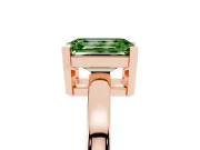 Fancy Green Emerald Cut Diamond Solitaire Ring Set in Rose gold with Prong Head and Smooth Polished Band