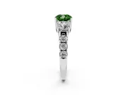 Fancy Green Cushion Cut Diamond Three-Stone Ring Set in White gold with Pavé Band