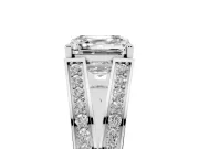 Asscher Cut Diamond Split Shank Ring Set in Silver with Pavé Band and Prong Setting