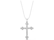 Round Lab-Grown Diamond Bezel Cross Pendant Necklace | Trefoil Ends | White Gold
