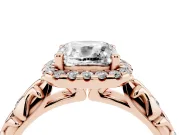 Cushion Cut Filigree Leaf Halo Engagement Ring Setting | Bezel Leaf Accents | Rose Gold