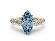 Marquise Graduated Side Stone Engagement Ring Setting for a Fancy Blue Lab-Grown Diamond | Flat Top Band | Yellow Gold