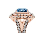 Asscher Cut Halo Split Shank Engagement Ring Setting for a Fancy Blue Lab-Grown Diamond | Pavé Strands | Rose Gold
