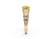 Fancy Yellow Round Cut Diamond Split Shank Ring Set in Yellow gold with Pavé Band and Prong Setting
