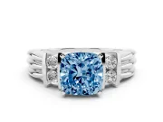 Cushion Cut Bar-Set Engagement Ring Setting for a Fancy Blue Lab-Grown Diamond | Sterling Silver