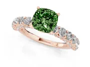 Cushion Cut Shared Prong Engagement Ring Setting for a Fancy Green Lab-Grown Diamond | Rose Gold