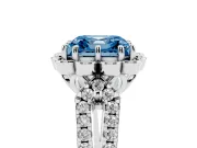 Asscher Cut Floral Halo Engagement Ring Setting for a Fancy Blue Lab-Grown Diamond | Pavé Split Shank | Sterling Silver