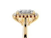 Emerald Cut Starburst Halo Engagement Ring Setting | Thin Plain Band | Yellow Gold