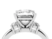 Three-Stone Asscher Cut Diamond Ring Set in Platinum with Prong Setting and Plain Band