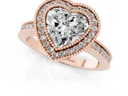 Heart-Shaped Vintage Milgrain Halo Engagement Ring Setting | Filigree Gallery | Rose Gold