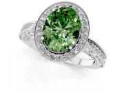 Oval Vintage Milgrain Halo Engagement Ring Setting for a Fancy Green Lab-Grown Diamond | Side Stones and Pave | Platinum