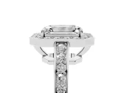 Emerald Cut Framed Halo Engagement Ring Setting | Graduated Pavé Band | Sterling Silver