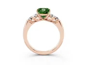 Fancy Green Princess Cut Diamond Cluster Ring Set in Rose gold with Round Accent Stones and Prong Setting on a Plain Band