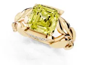Asscher Cut Leaf Bypass Engagement Ring Setting for a Fancy Yellow Lab-Grown Diamond | Yellow Gold