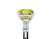 Fancy Yellow Princess Cut Diamond Solitaire Ring Set in Silver with Tapered Baguette Side Stones and Prong Setting