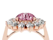 Round Floral Double Halo Engagement Ring Setting for a Fancy Pink Lab-Grown Diamond | Plain Band | Rose Gold