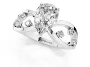 Pear Cut Diamond Solitaire Ring Set in Platinum with Side Stones on Criss-Cross Band and Prong Setting