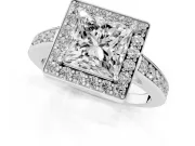 Princess Cut Diamond Halo Pavé Engagement Ring Set in Silver with Bezel Setting