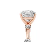 Cushion Cut Diamond Solitaire Ring Set in Rose gold with Bezel Set Side Stones and Prong Setting