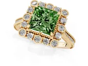 Princess Cut Scalloped Halo Engagement Ring Setting for a Fancy Green Lab-Grown Diamond | Milgrain Edges | Yellow Gold