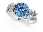 Round Three Stone Engagement Ring Setting for a Fancy Blue Lab-Grown Diamond | Accented Shoulders | Platinum
