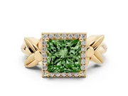Princess Cut Floral Halo Engagement Ring Setting for a Fancy Green Lab-Grown Diamond | Yellow Gold